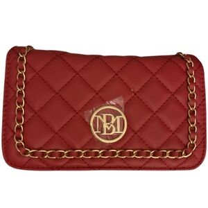 Badgley Mischka Quilted Crossbody Red, Gold braided chain